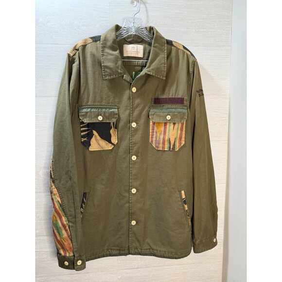 Vintage-Style Olive Green Jacket With Embroidered Palm Tree & "Sun Up" Design Mu - Picture 6 of 9